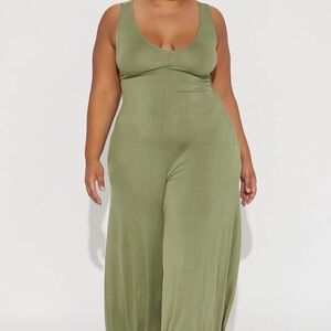 Olive Green Wide-Leg Jumpsuit